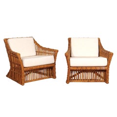 Magnificent Pair of Restored Vintage Rattan Club Chairs by McGuire