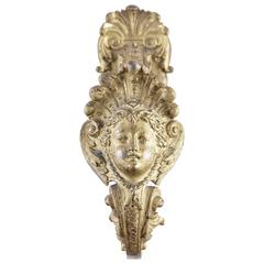 Very Large 19th Century French Regency Style Gilt Bronze Hook Female Face