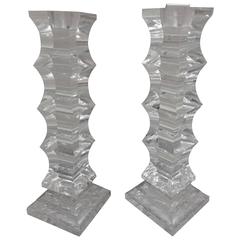Vintage Pair of Ritts Astrolite Lucite Candlesticks, 1980