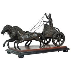 19th Century Italian Grand Tour Bronze Group of Roman Charioteer on Marble Base