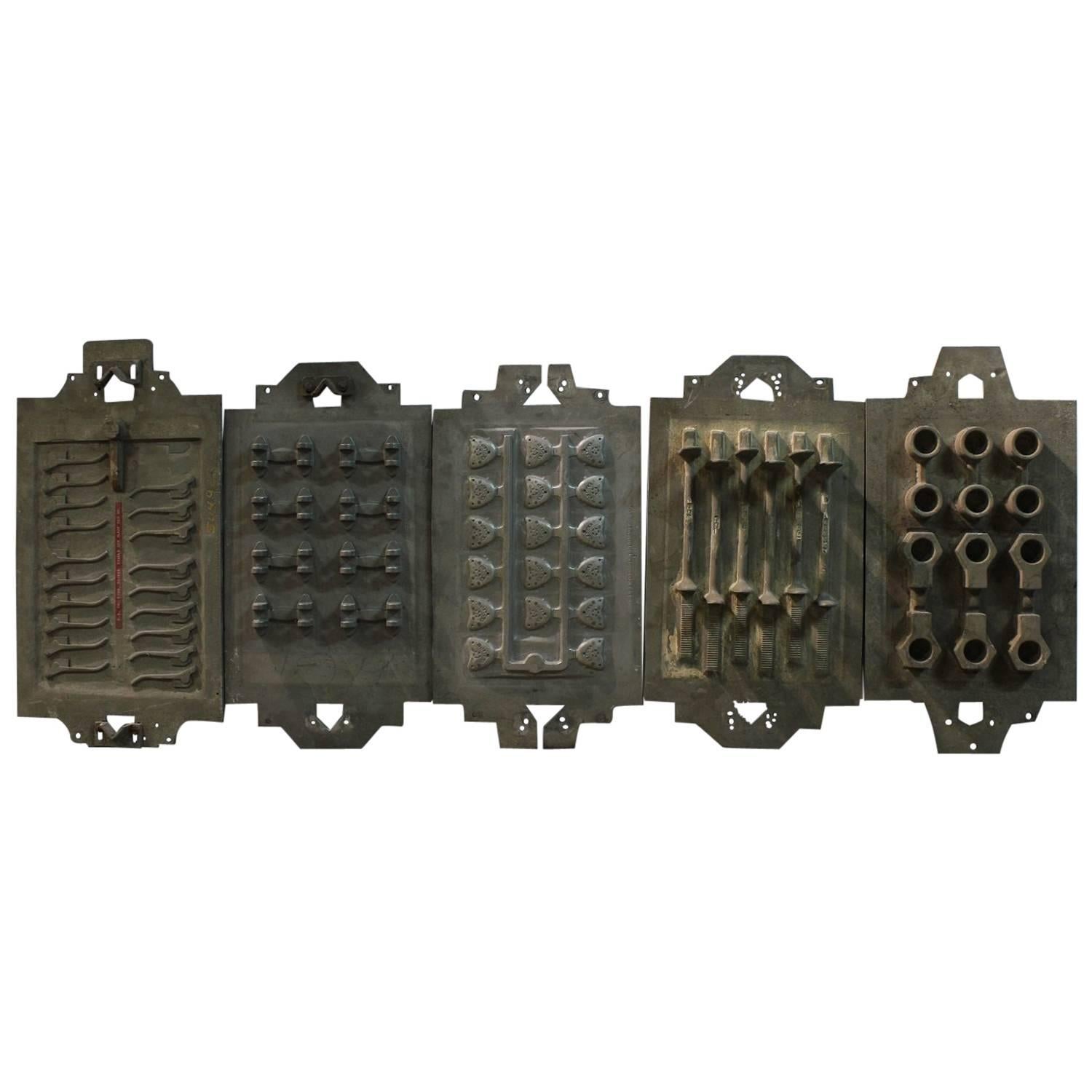 Collection of Five Large Antique Industrial Metal Molds For Sale