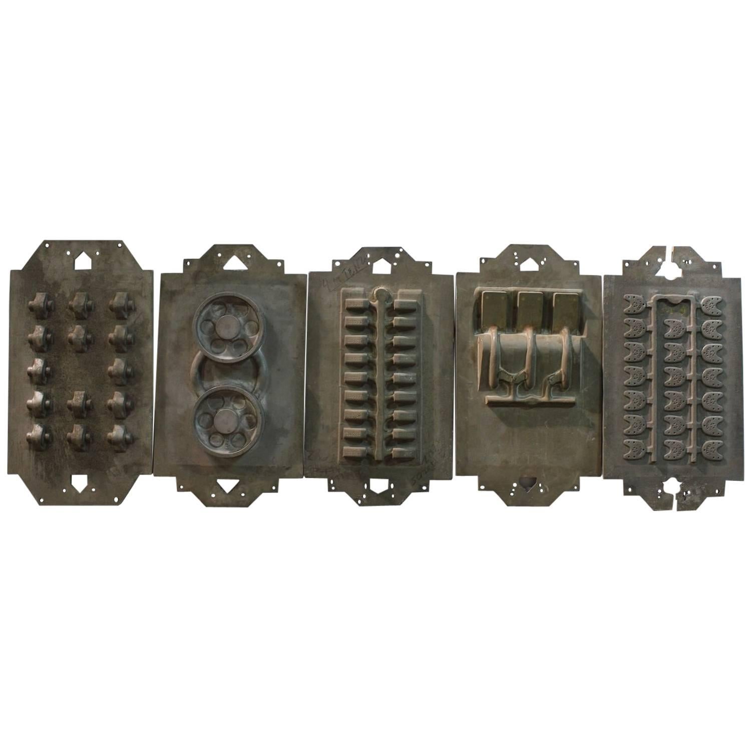 Collection of Five Large Antique Industrial Metal Molds For Sale