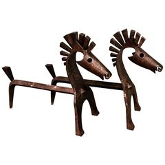 Vintage Violette Verdant, Firedogs, Horses, Iron, 1951