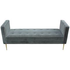 Sophisticated Luxe Mohair Velvet Bench with Brass Legs