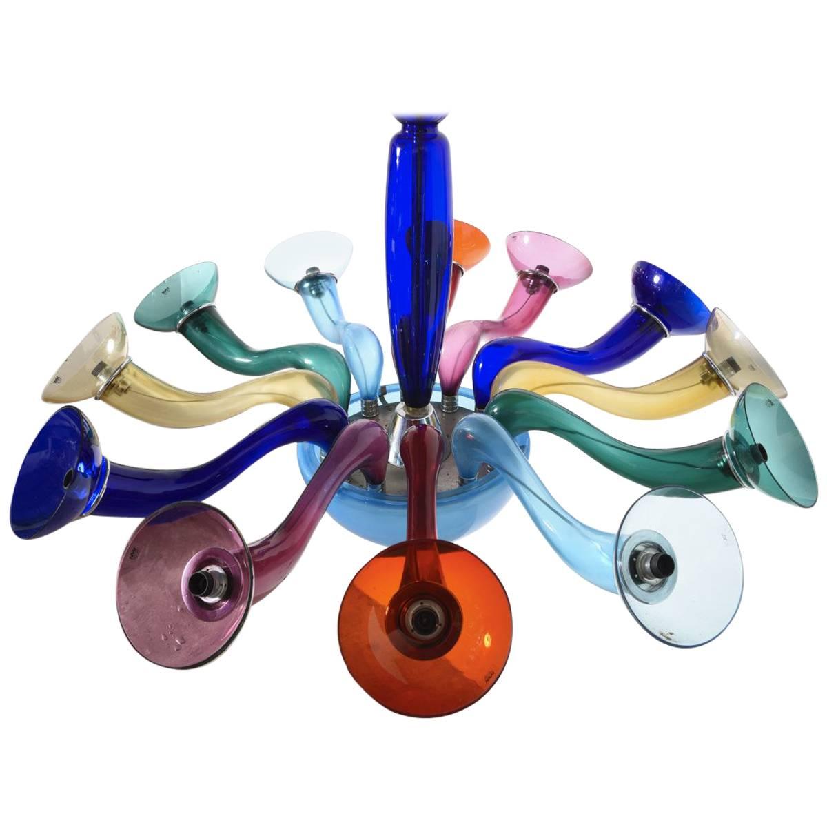 Large Artimede Ve-Art Twelve Arms Multicolored Chandelier, Ponti Style
