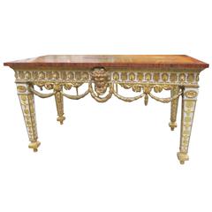 Robert Adams Style Inlaid Painted & Gilt Carved Console 2
