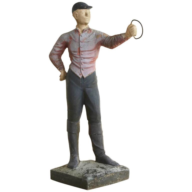 1910 Conors Mack Co. Concrete and Detailed Lawn Jockey with Distressed