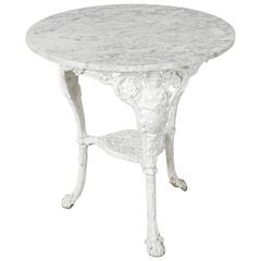 19th Century English Iron Pub Table Bistro Table Garden Table with Marble Top