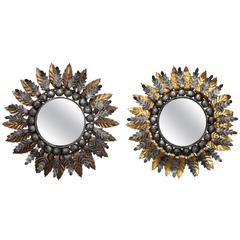 Pair of Spanish Gilt and Silver Metal Sunburst Mirrors 3