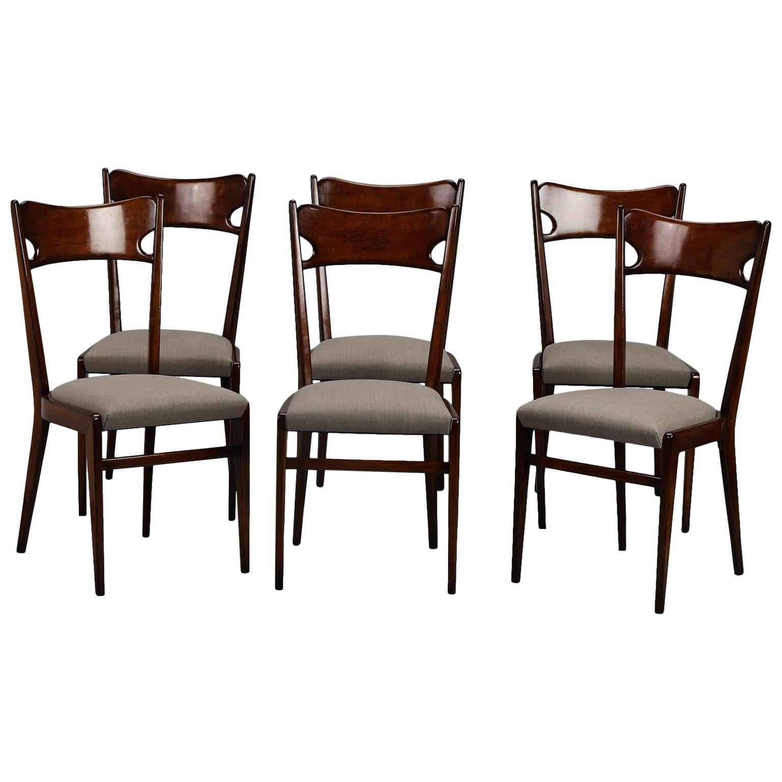 Set of Six Italian Polished Wood Dining Chairs