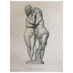 Antique Engraving of Cupid and Psyche