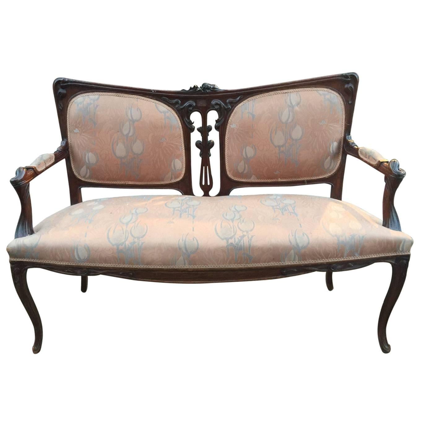 Art Nouveau Mahogany Sofa, circa 1900 in the style of Gabriel Viardo
