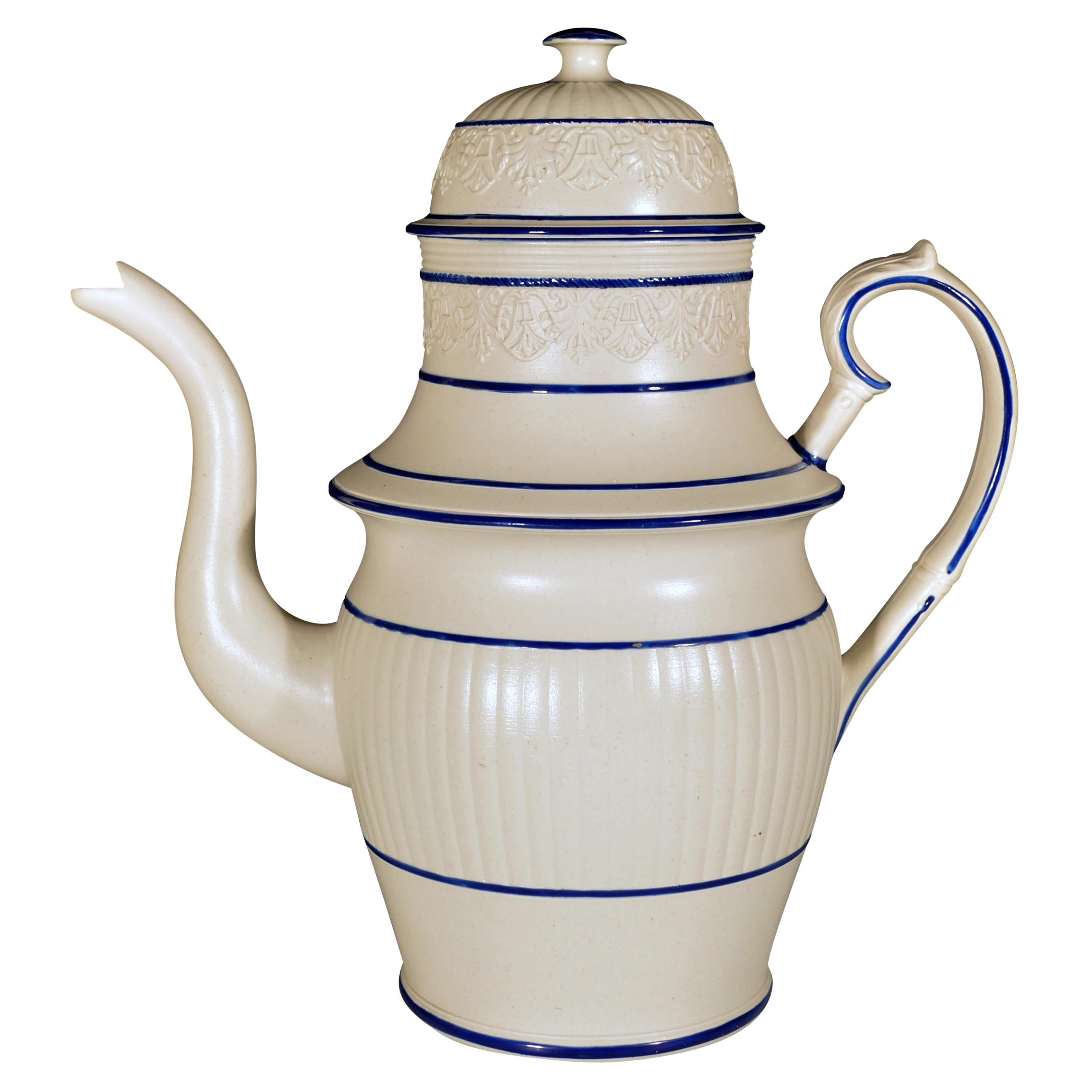 Large Castleford-Type Pottery Coffee Pot and Cover For Sale