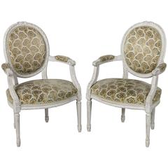 Pair of 19th Century French Antique Louis XVI Style Painted Fauteuils 7