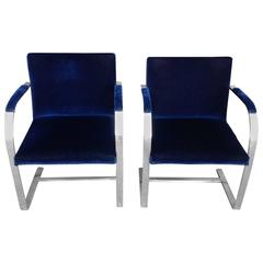 Pair of Mies van der Rohe "Brno" Armchairs with blue mohair