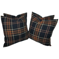 Used Pair of Two Amazing Wool Plaid Blanket Pillows