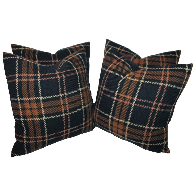 Pair of Two Amazing Wool Plaid Blanket Pillows For Sale at 1stDibs