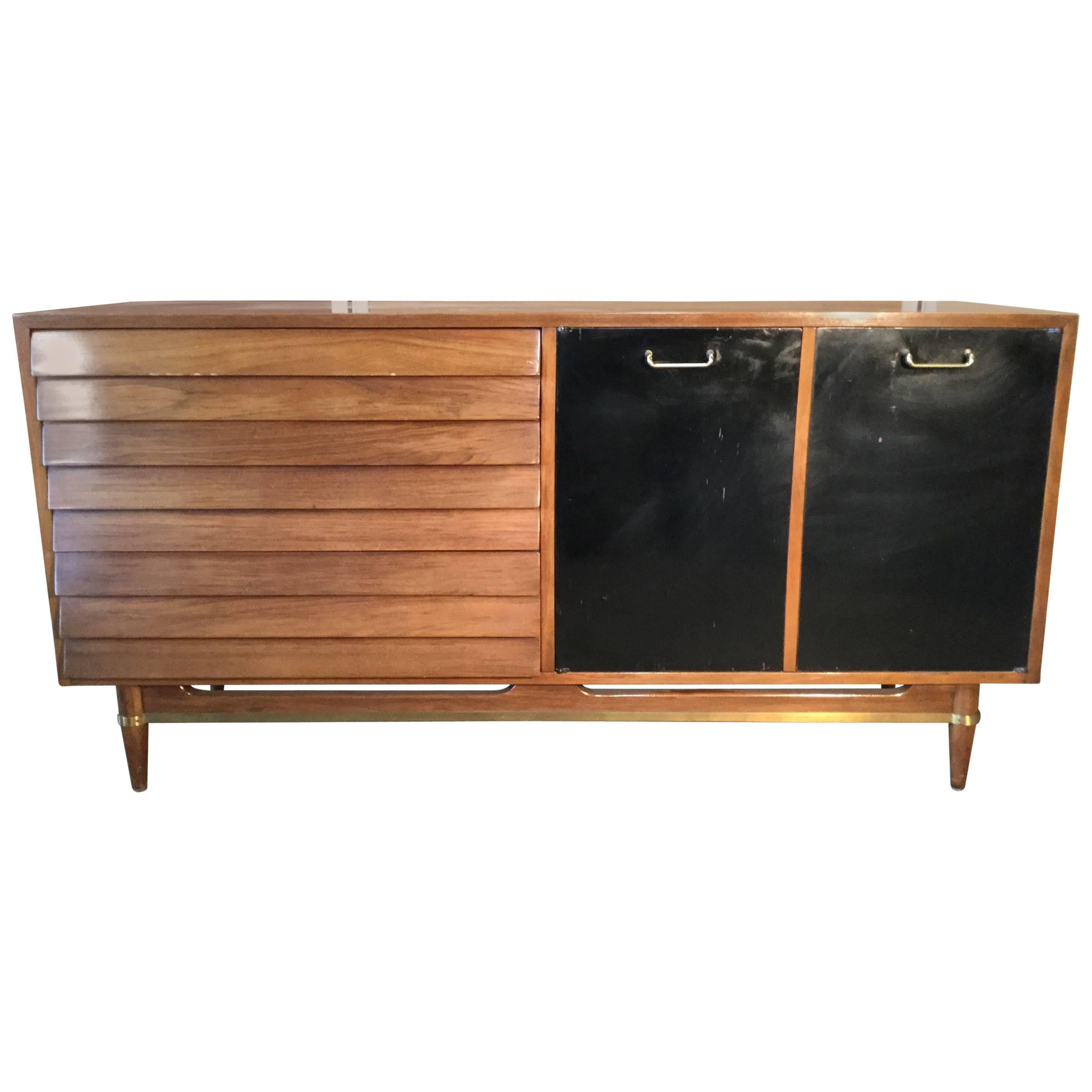 Classic Modernist Walnut and Brass Server or Credenza, American of Martinsville