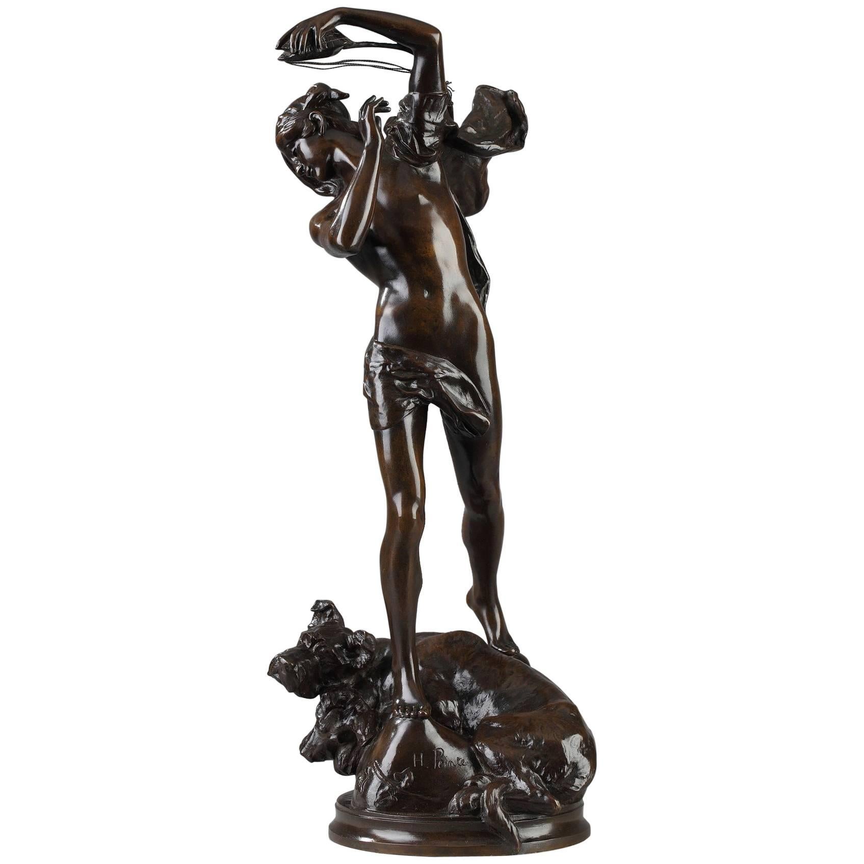 sculpture en bronze du 19e siècle "Orphée et Cerbère" par Henri Peinte(1845-1912)
