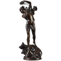 19th Century Bronze Sculpture "Orpheus and Cerberus" by Henri Peinte(1845-1912