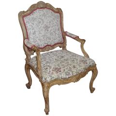 Vintage Carved French Style Fauteuil Upholstered Armchair
