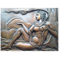 Wall Decoration, Diana, Goddess of the Hunt, Hammered Copper, Art Deco