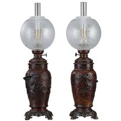 Antique Pair of Petrol Lamps, Napoleon III Period