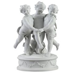 Late 19th Century Bisque Sculpture with Putti Signed Marion