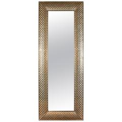 Very Tall Metal Clad Rectangular Mirror with Cubist Motif in Silvery, White Gold 12
