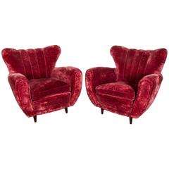 Retro Pair of Large Mid-Century Italian Club Chairs Attributed to Guglielmo Ulrich