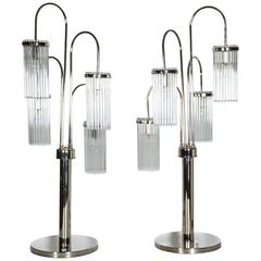 Tall Pair of Polished Nickel and Glass Rod Modernist Table Lamps 3