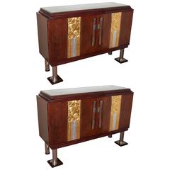 Pair of French Art Deco Hand Gold and Silverleaf Cabinets, 1925 9