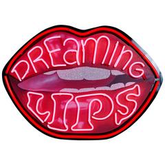 Dreaming Lips Neon on Hand-Painted Wooden Lips by Marcus Bracey