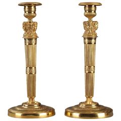 Pair of Gilt Bronze Candlesticks, Empire Period