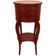 Rich Antique Tomato Red and Gold Chinoiserie Side Table End Table