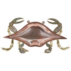 Mid Century Crab Brass and Abalone Serving Dish