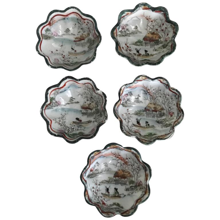 19th Century Asian Decorative Bowls with Ornate Hand-Painted Design ...