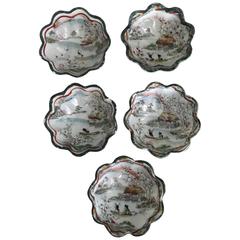 19th Century Asian Decorative Bowls with Ornate Hand-Painted Design, Set of Five