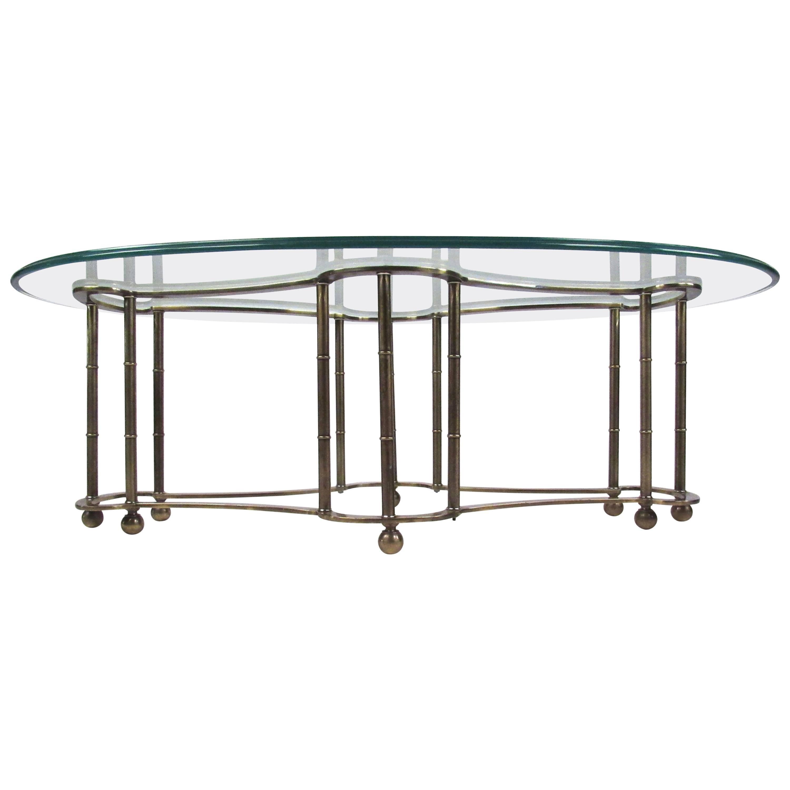 Mastercraft Coffee Table Glass Top Brass Base at 1stDibs