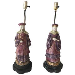 1920s Asian Emperor and Empress Statue Lamps