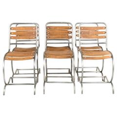 Set of Six Wrought Iron-and-Wood Chairs