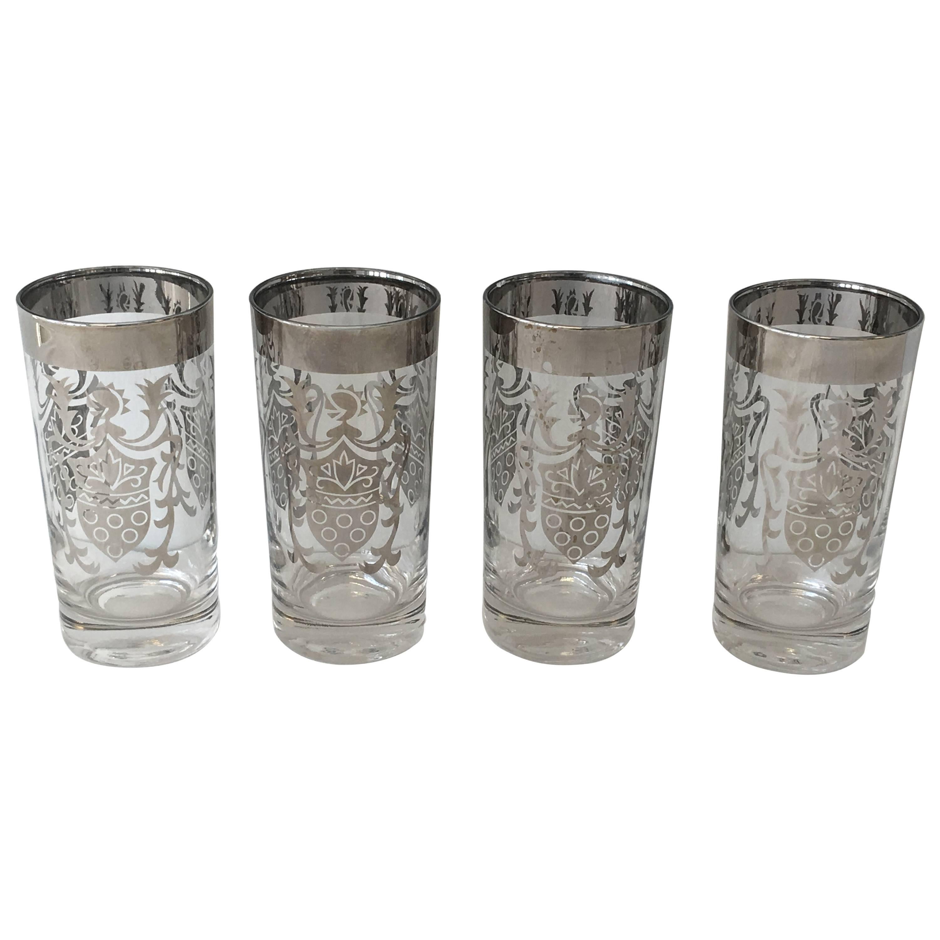 Dorothy Thorpe Platinum Cocktail Glasses with Crest Motif, Set of Four