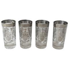 Dorothy Thorpe Platinum Cocktail Glasses with Crest Motif, Set of Four