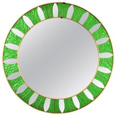 Mid-Century Modern Round Mirror Framed with Green Mirrored Glasses