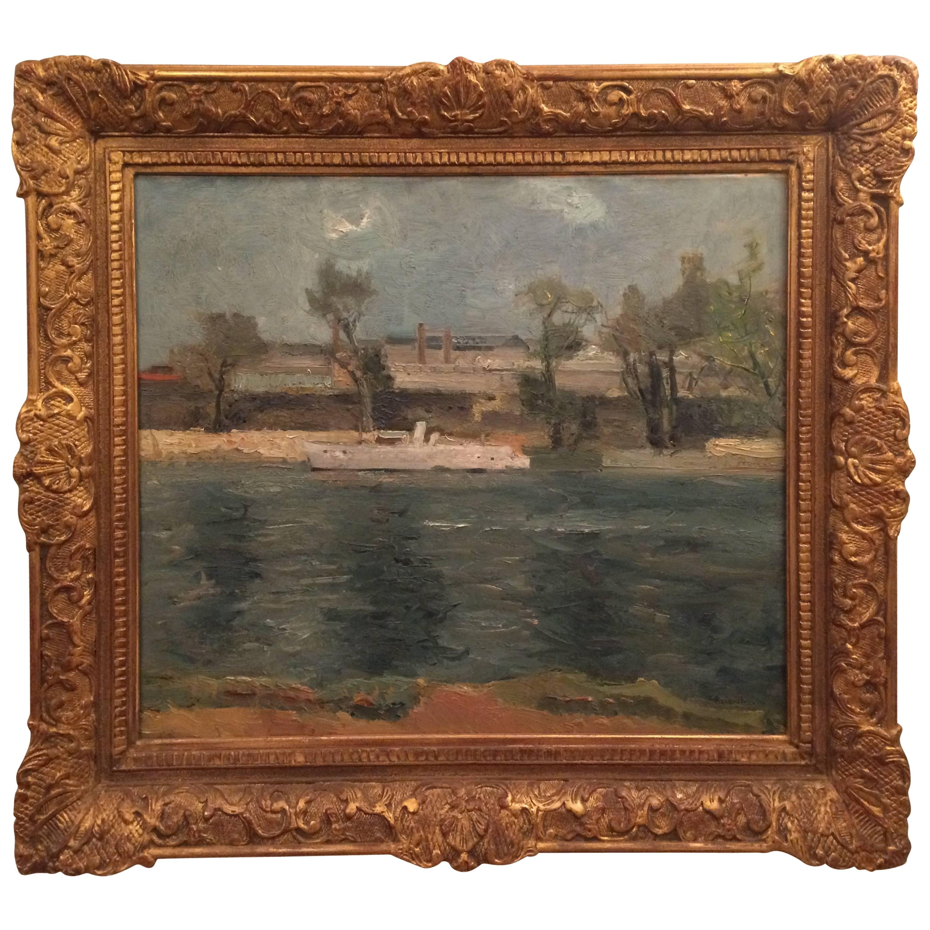 Öl auf Leinwand „Eine Pariser Szene aus der Seine“ von Maurice Brianchon (1899-1979)