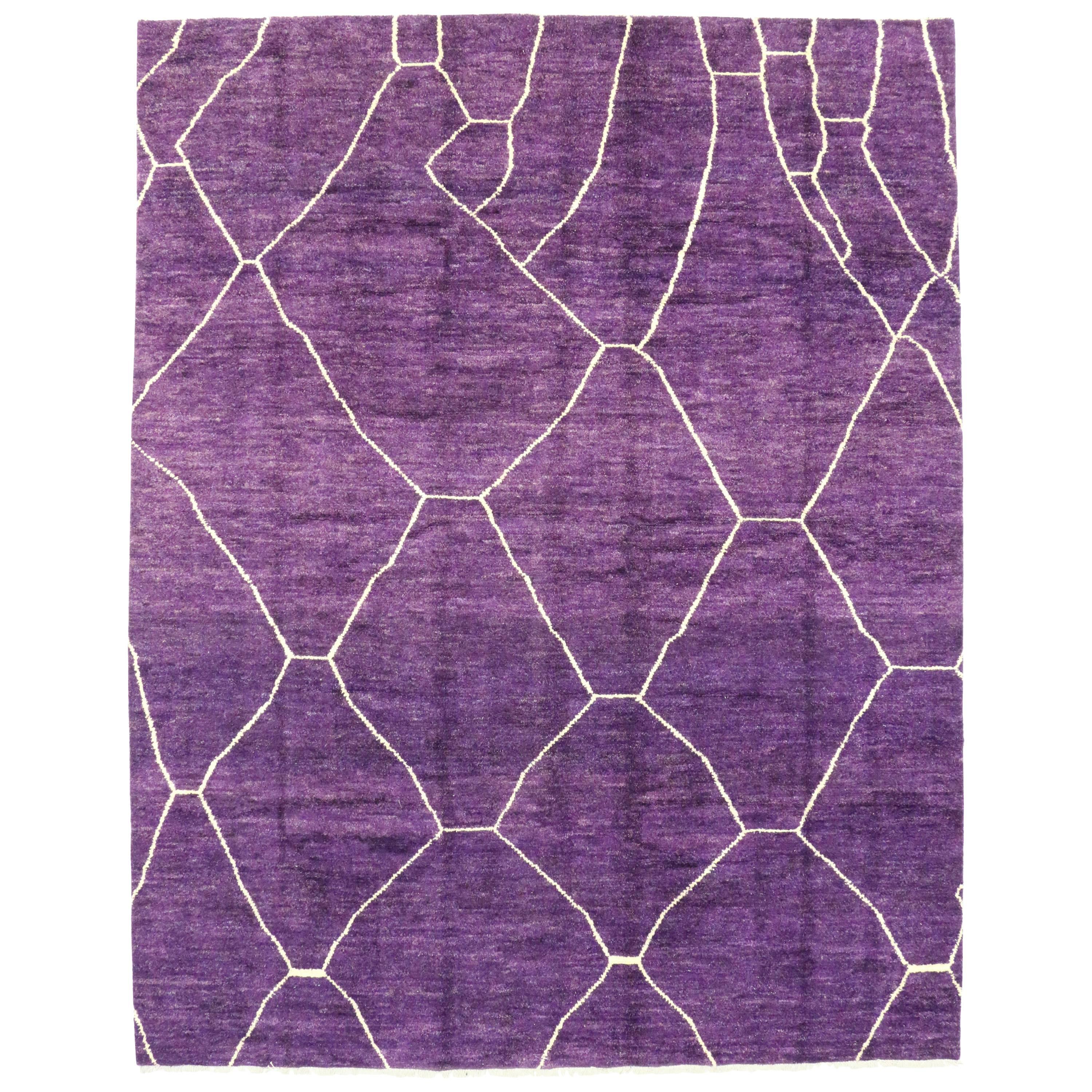 Contemporary Purple Amethyst Moroccan Style Rug with Boho Chic Style