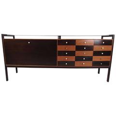 Mid-Century Italian Checkerboard Front Glass Top Sideboard 8