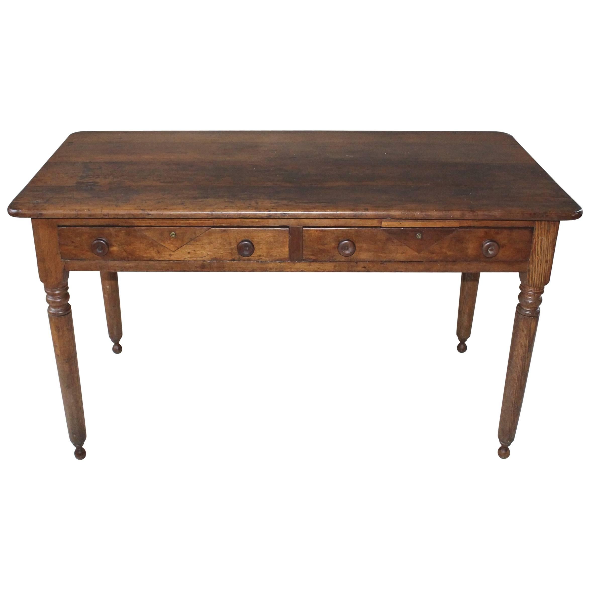 19th Century English Two-Drawer Oak Table
