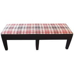 Custom Bench Upholstered in Vintage Handwoven French Linen Textile