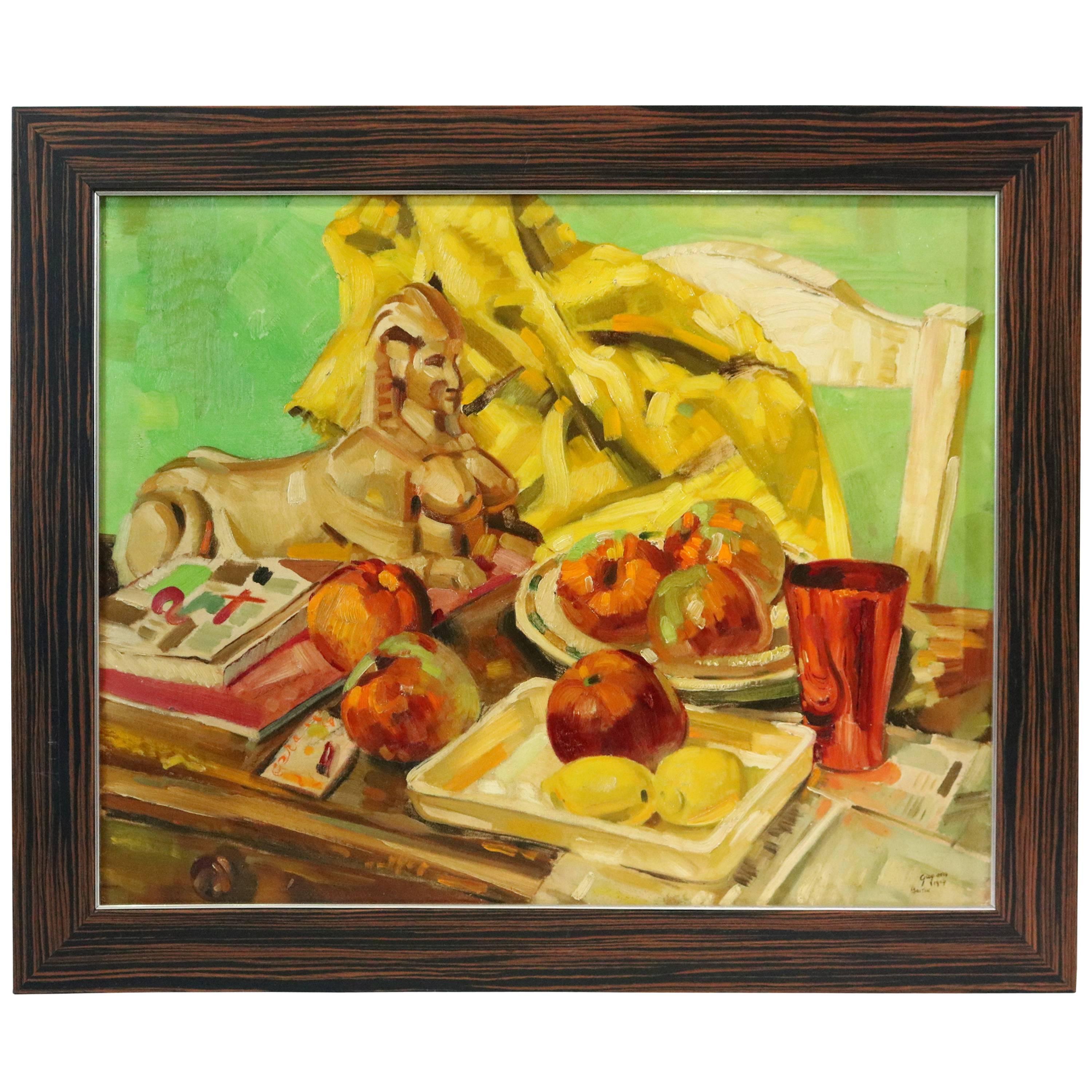 Oil on Masonite Painting by Ralph Gagnon, Titled "Apples in a Still Life"